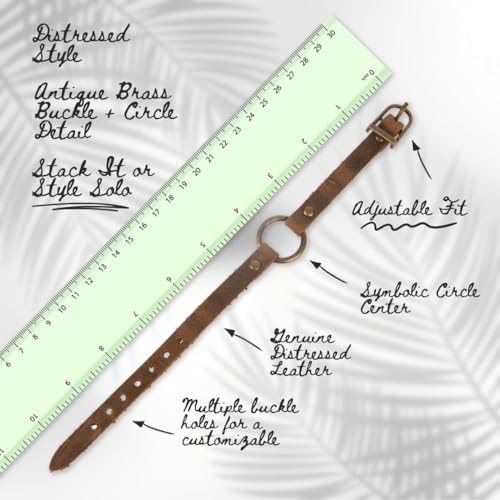 SPUNKYsoul Buckle or 5 Wrap Leather Circle Bracelet - Adjustable Boho-Inspired Leather Bracelet for Women & Men, Unique Distressed Jewelry with Symbolic Circle, Ideal for Everyday Wear & Gifting3