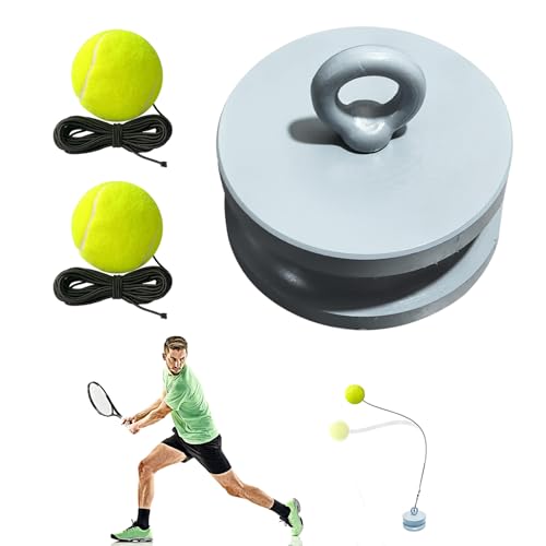 BONJUME Kit D'entraînement De Tennis, équipement D'entraînement De Tennis Extérieur avec Base Métallique De 1,2 kg Et 2 Balles De Rebond pour Hommes Femmes Et Adultes Débutants