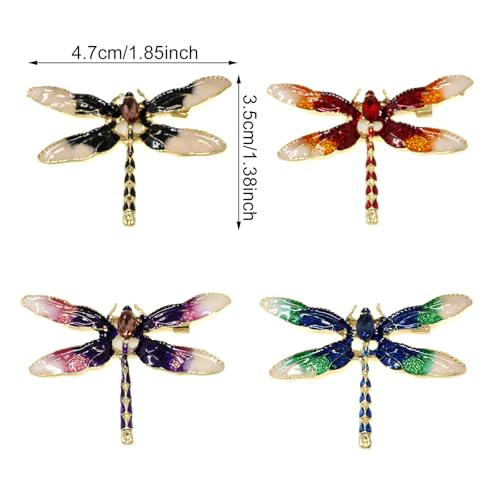 Image of Honbay 4PCS Chic Dragonfly Brooch Pins Enamel Alloy Cute Animal Dragonfly Brooches Odonate Breastpin Lapel Pins Hat Scarf Shawl Sweater Cardigan Clips