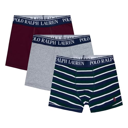 POLO RALPH LAUREN Boys' 3-Pack Boxer Briefs, Hunt Green/Maroon, L