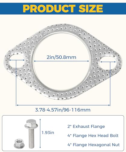 UBOG 2PCS Exhaust Gasket,Exhaust Flange Gasket,Catalytic Converter Gasket,Car Accessories Exhaust Flange,Exhaust Flange Repair Kit with Bolts & Nuts,Muffler Gasket,Replaces #120-06310-0002 (2inch)