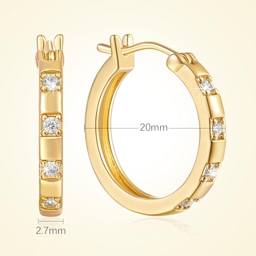 14K Gold Hoop Earrings for Womens Hoops Earrings Small Gold Hoop Earring with Cubic Zirconia Stones 14K Hoops Earring 20/25mm2