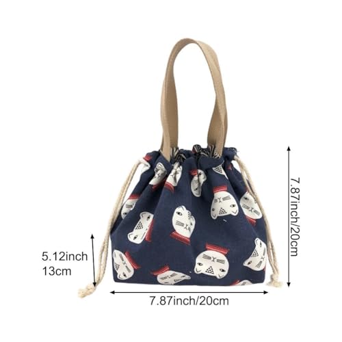 Ericetion Lunch Tote Bag Japanese Style Canvas Lunch Boxes Portable Cute Bento Storage Bag Reusable Lunch Bento Pouch with Drawstring for Picnic - Image 2