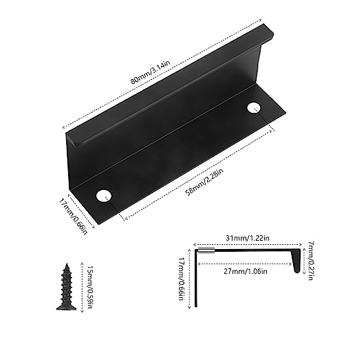 Pack of 8 Finger Edge Pull Handle Black Finger Pull Handles 80mm Hidden Door Handle Mount Finger Edge Pull Furniture Handles Concealed Kitchen Handle Strips for Cabinet Wardrobe Drawer Cupboard - Image 2
