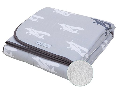 LITTLE DUTCH 1588 Kinderbett-Decke Flugzeug grau pure & soft 110 x 140 cm