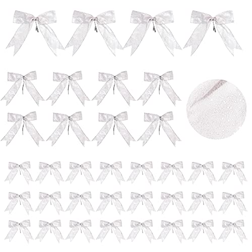 Waydress 36 Pcs Bow Decor Glitter Christmas Tree Ribbon Bow, White