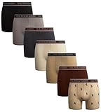 U.S. POLO ASSN. Mens Boxer Briefs - 7 Pack 6'' Inseam Cotton Breathable Mens Underwear Boxer Shorts Pack with Contour Pouch, Size Medium, Black/Brown/Print/Bone White/Beige/Grey