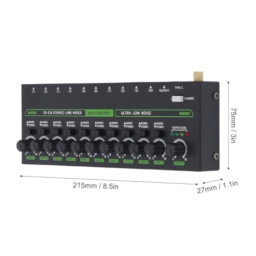 Fafeicy Mezclador De Audio De 10 Canales Estéreo Mono Con Control Volumen Independiente Entrada Salida 6.35mm DC 5V (9damfeingo-12)