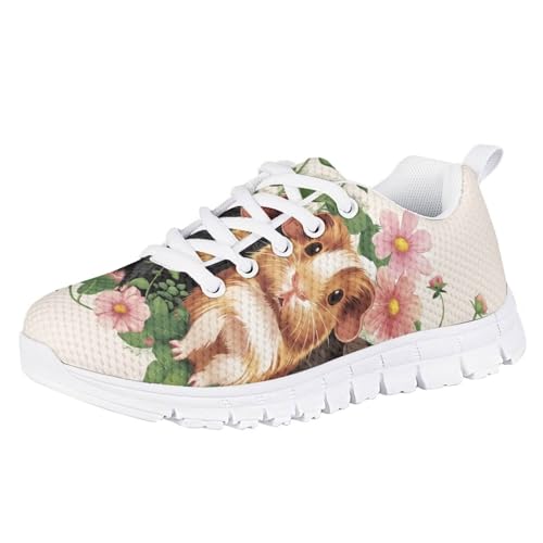 Forchrinse Floral Guinea Pig Print Kids Sneaker Soft Running Tennis Shoes for Boys Girls Lightweight Breathable Athletic Sport Casual Shoes