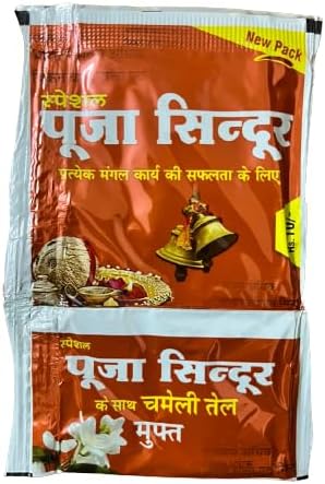 Pooja Sindoor Tika with Chameli Tel Hanuman Ji Sindur Sindoor Tika Hanuman Ji Puja Sindur Lord Hanuman Ji Sindoor for Pooja Orange Chameli Pooja Tel, Pack Of1