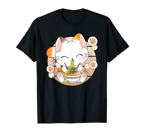 Kawaii Cat Ramen Noodles Otaku Anime giapponese Neko Maglietta