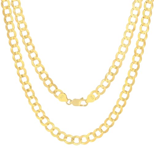 Nuragold 10k Real Yellow Gold Solid Cuban Curb Link 7mm Chain Necklace (16