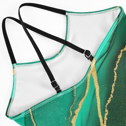 CHIFIGNO Green Marble Gold Girls Swimsuit One Piece, Quick Dry Crossback Toddler Girl Swim Suit for Beach 3T4