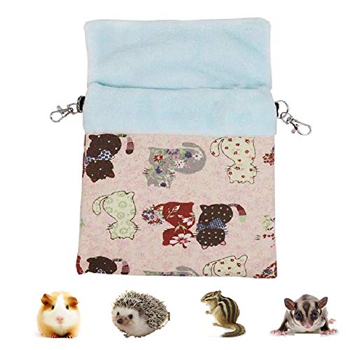 Image of Litewoo Sugar Glider Sleeping Pouch Bag Hanging Nest for Small Pet, L, Pink | High-density canvas exterior, soft wool interior, machine washable bag for small animals /squirrels /marmosets /rats /hamsters