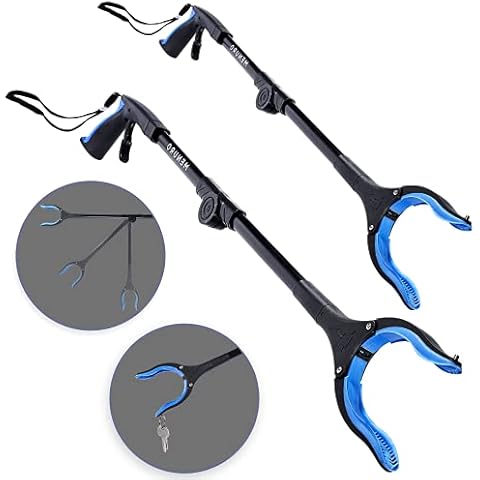 2 Stück Greifzange für Senioren MENURO - Faltbare Greifer aus Aluminium - Greifhilfe drehbarer Kopf - 80cm - Stabil - Mit Magnet Cover