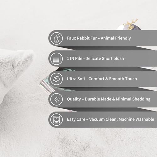 Image of Floor Rug Rabbit Fur 2000 GSM Living Room Mats Anti Skid Water Absorbent Easy Machine Washable Rectangular Rug for Bedroom|Floor| Size 5x7 Feet (150x210 Cm) White