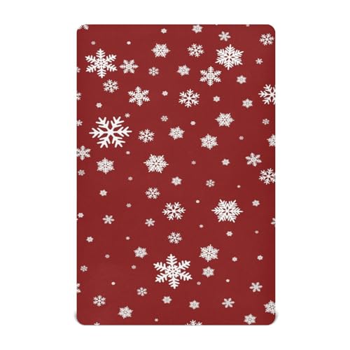 Moudou Christmas Snowflake Red Playard Sheet for Boy Girls, Soft Breathable Fitted Toddler Sheet for Standard Playard Bed Mattress, 39 x 27 x 5 Inch