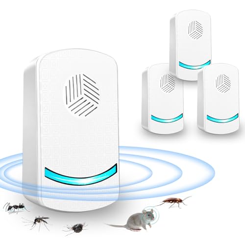 Repelente Ultrasónico de Plagas, 4 Pack Antimosquitos Electrónico Ultrasónico Mosquitos, Repelente Ultrasónico Anti Mosquitos, Insectos Control para Interiores Anti Mosquitos