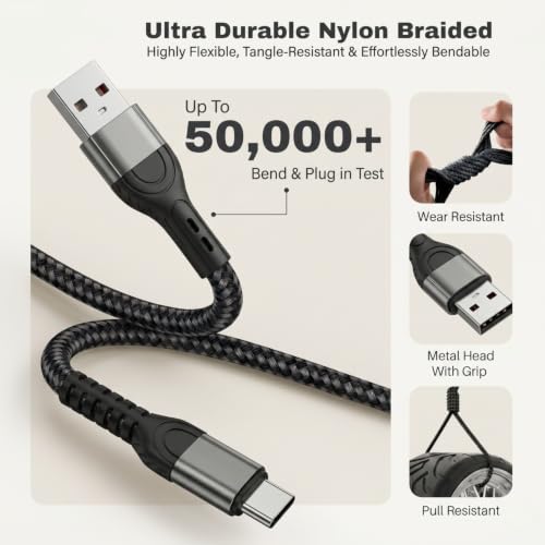 Image of 60W Fast Charging USB to Type C Cable Compatible with iPhone, Samsung, OnePlus, Google Pixel, Macbook, 480mbps Data Sync, Braided Cable, 1 mtr, Black(Free Cable Protectors)