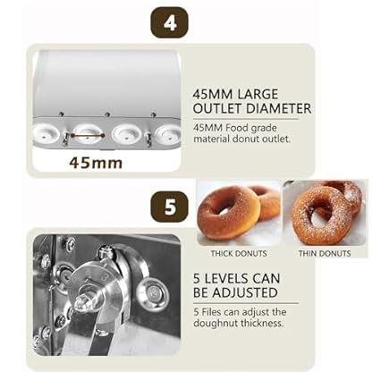 1800 Stück/h Digitale Donut-fritteuse, Kommerzielle Automatische Donut-herstellungsmaschine mit 5,5 L Trichter, Fritteuse mit Einstellbarer Dicke, Intelligentes Bedienfeld, Mini-Donut-Maschine – Bild 6