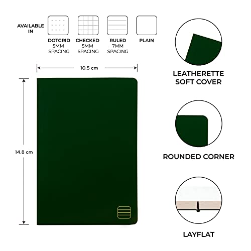 Image of NEORAH - A6 Ruled Notebook SOFT COVER | Organiser REFILL | Ruled Journal | 110 GSM | 160 pages (Size 14.8 cm x 10.5 cm) Planner Journaling Writing Note Taking Diary, Travellers Journal -DARK GREEN