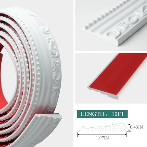 YEFANXI Self-Adhesive Flexible Chair Rail Classic Wall Molding PVC Decorative White Trim - 1.97IN*0.43IN, 10FT Roll, Peel and Stick Wall Trim,Easy DIY for Wall Waistline, Frame or Home Decor by Yefanxi - Image 2