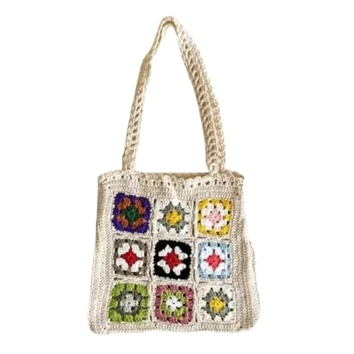 Sac fourre-tout tissé en crochet fait main de couleur abricot avec motif floral