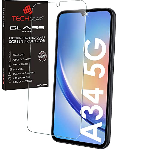 TECHGEAR GLASS Edition Compatible with Samsung Galaxy A34 5G Tempered Glass Screen Protector Cover [2.5D Round Edge] [9H Hardness] [Crystal Clarity] [Scratch-Resistant] [No-Bubble]