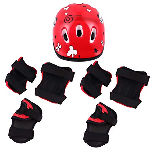 Casque for enfants, casques de skateboard, casque de protection rouge for enfants avec genouillères, coudières, protège-poignets for skateboard, vélo, hoverboard, scooter, patin à roues alignées 7 piè