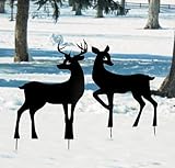 Graceful Deer Couple Silhouettes Durable Black Metal Shadow Stakes Yard Decor 2-PC Set Buck & Doe 28' H