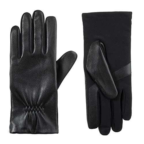 Isotoner Stretch Leather With Gathered Wrist Gloves - 30568 (Black, L/Xl) #TOP21