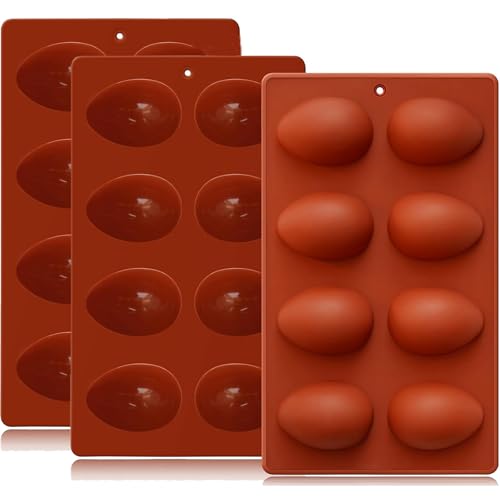 Silicone Egg Molds Easter 3PCS, 2.4" Silicone 3D Moulds for Vegan Deviled Eggs Peanut Filling 3D Chocolate Candy Jello Pudding Soap Gift, Oven Safe Baking Cake Kit