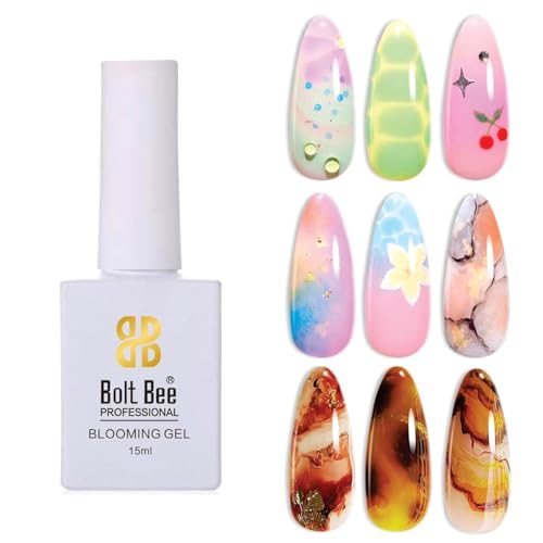 Image of BOLT BEE Blooming Gel Polish 15ml | Clear UV /LED Blossom Nail Gel for Marble, Watercolor & Floral Effects | Soak-Off Nail Art Gel for DIY Designs | Ideal Gift for Women