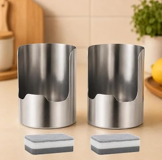 Multi-Functional Kitchen Utensil Holder, Thickened Stainless Steel Utensil Organizer, Rust Resistant Easy to Clean, Holds Pot Lids, Spatulas & Cutting Boards, Space‑saving Vertical Design (2pcs)