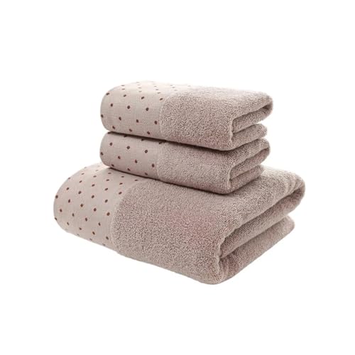 CSFFA Juego de 3 uds. De Toallas de baño 100% de algodón, Juego de Toallas de baño Bordadas de Lujo, 1 Uds. De 70x140cm, 2 uds. De 35x75cm, Toallas multifunción de Secado rápido(Dots Light Brown)