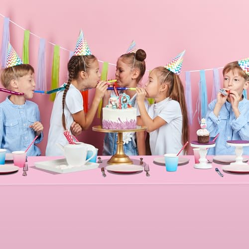 Image of 16 Pack Light Pink Plastic Tablecloth for Rectangle Tables, Premium Decorative Pastel Pink Disposable Table Cloths for Parties, Rectangle Party Table Cover for Birthday Wedding Anniversary, 54x108Inch