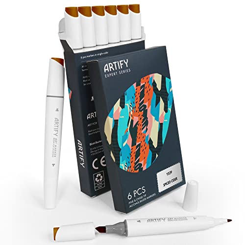 ARTIFY 6 Pcs Alcohol Markers, Fine & Broad Dual Tips Professional Artist Markers, Drawing Marker Set for Adult Coloring and Drawing Media for Beginner or Experienced Artists (Spiced Cider)