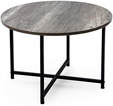 Round Coffee Table for Small Space Living Room, Modern Sofa Table End Table Tea Table for Balconym, Office Desk, Outdoor, Wood Desktop with Metal Legs, Easy to Install, 23.6 inches (Rustic Brown)