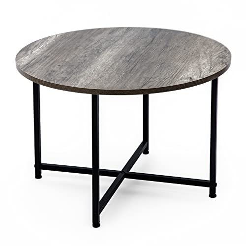 Round Coffee Table For Small Space Living Room, Modern Sofa Table End Table Tea Table For Balconym, Office Desk, Outdoor, Wood Desktop With Metal Legs, Easy To Install, 23.6 Inches (Rustic Brown) #TOP7