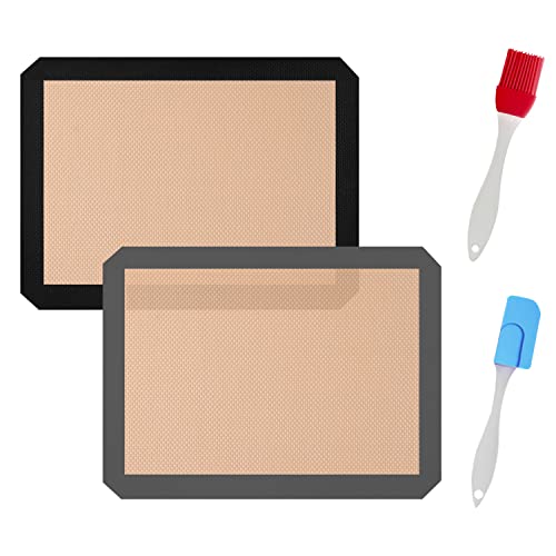 2 Tapis de Cuisson Résistants aux Hautes Températures avec Brosse à Huile et Spatule Demi-Bord - Tapis de Four en Silicone Antiadhésif