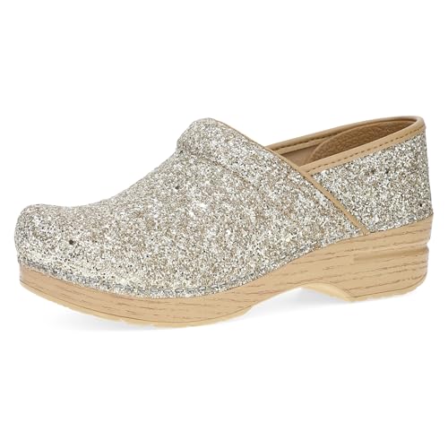 Image of Dansko Professional Glitter Slip-On Clogs for Women - Rocker Sole and Arch Support for Comfort - Shiny and Stylish Glitter Uppers