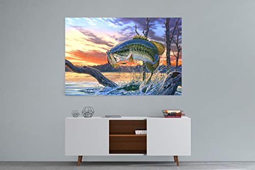Prixas Print Large Mouth Bass Fish Canvas Wall Decor, Painting For Living Room Bedroom Gallery Wrapped, Blue 20X30 Inch #TOP2