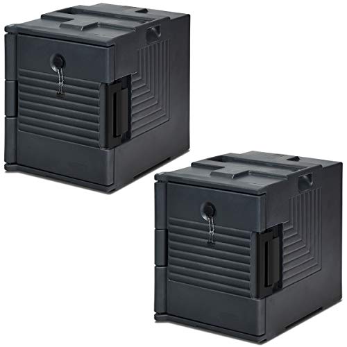 Giantex Insulated Food Pan Carrier 2PCS, 95 Quart Front Loading Food Container for 6 Full Size Pans, Portable Food Warmer Box with Handles for Storage Catering Parties Buffet, Gray