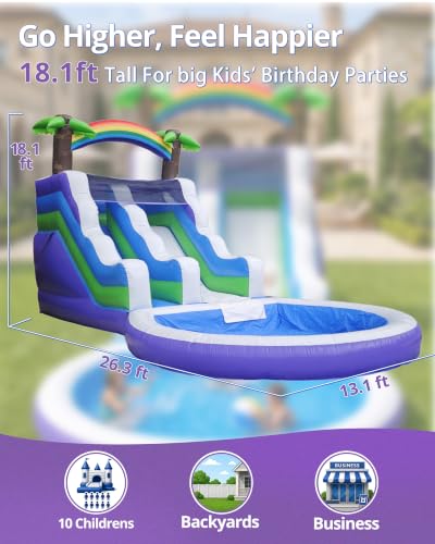 WELANDFUN 26.3ft PVC Commercial Inflatable Water Slide for Big Kids Adults
