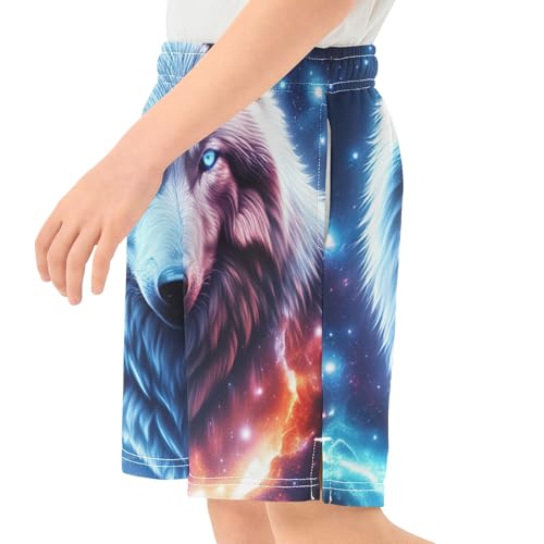 Wolf Galaxy Pull-On Summer Boys Shorts Elastic Waist Children Boys Beach Shorts with Pockets XS4