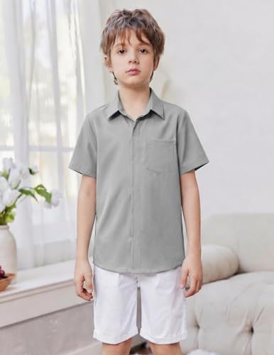Image of Arshiner Boys Short Sleeve Dress Shirts Solid Button Down Shirts | formal Uniform School Shirt, for 4-12 Years, Hidden Buttons, with Chest Pocket, Regular Fit, Summer Tee top for Kids
