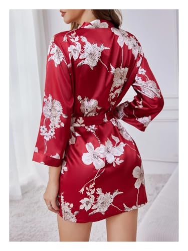 Bata de baño para mujer de seda ligera y diseño francés con flores 4