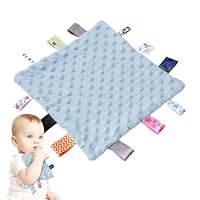 ORUZA Tag Comfort Blanket Baby, Baby Comforter with Colorful Taggies, Tag for Babies Soft Touch Comfort Blanket for Newborn Boys and Girls (Blue)