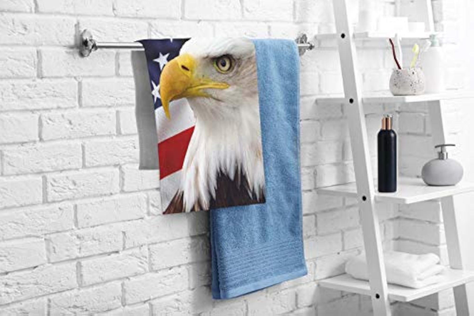 Hand Towels American Bald Eagle USA Flag, Soft Absorbent Towel