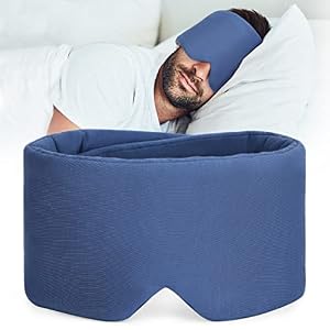 FRESHME Pure Handmade Cotton Sleep Mask – Blackout Eye Mask for Sleeping with Adjustable Velcro Soft and Comfortable Eye Blinder Shade for Men Women Eye Cover Blindfold Travel Office Nap Airplane Blue